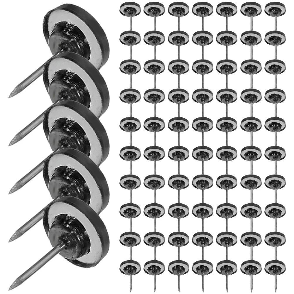 

100pcs Black Round Nail Pushpins Plastic Transparent Flat Top for Office File Bulletin Board Thumb Tacks Map Markers Photo Wall