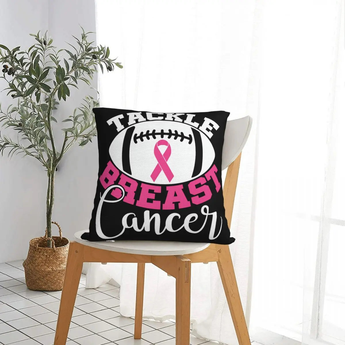 Tackle Breast Cancer Football Sport Awareness Support Pink Ribbon Square Pillow Case Cushion Covers Decor Pillowcase for Home