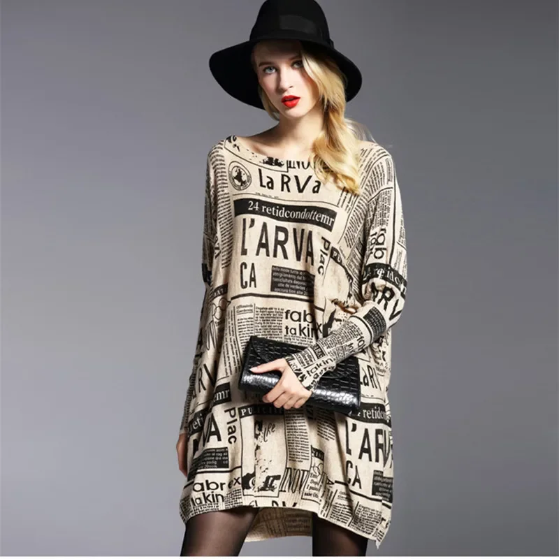 

2018 Autumn Wool Blend Letter Print Long Oversized Sweater Casual Women Sweaters Pullovers Cool Batwing Sleeve Female Pullover