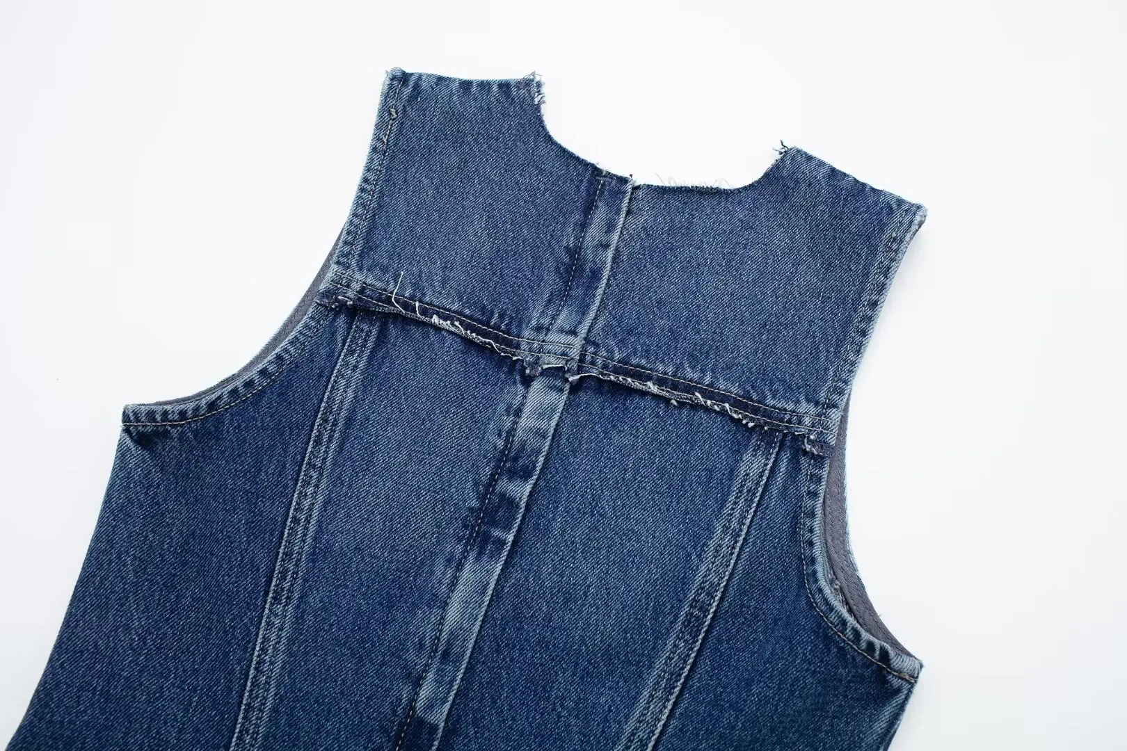 Women's 2024 New Chic Temperament Fashion Patchwork Design Denim Mini Dress Retro Sleeveless Women's Dress Mujer