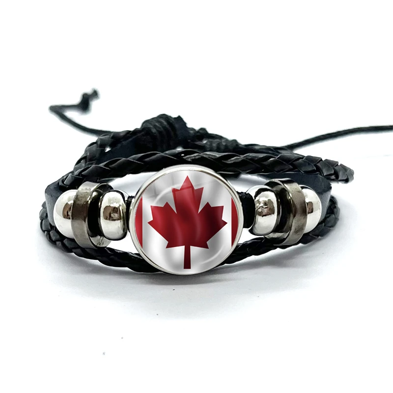 Canadian Flag Leather Bracelets Glass Dome Snap Button Bracelet & Bangles Fashion Women Men Jewelry