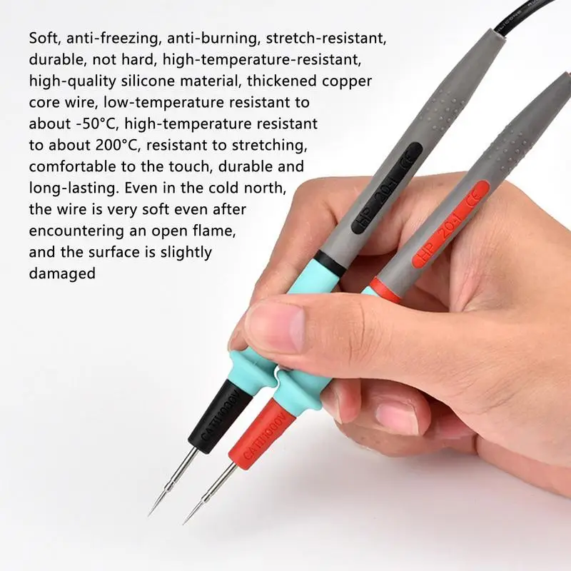 Digital Multimeter Measuring Probes Soft Silicone Wire Needle-tip Antifreeze Universal Test Leads 1000V 20A Tester Multimeter