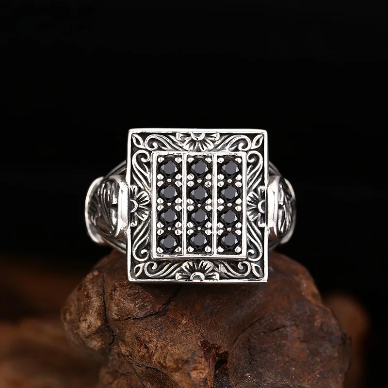 S925 Sterling Silver Charms Rings for Men Women Retro Eternal Rattan Pattern Inlaid Micro Zircon Fashion Jewelry Wholesale ﻿