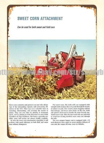 International farm machinery sweet corn attachment metal tin sign wall art store sign