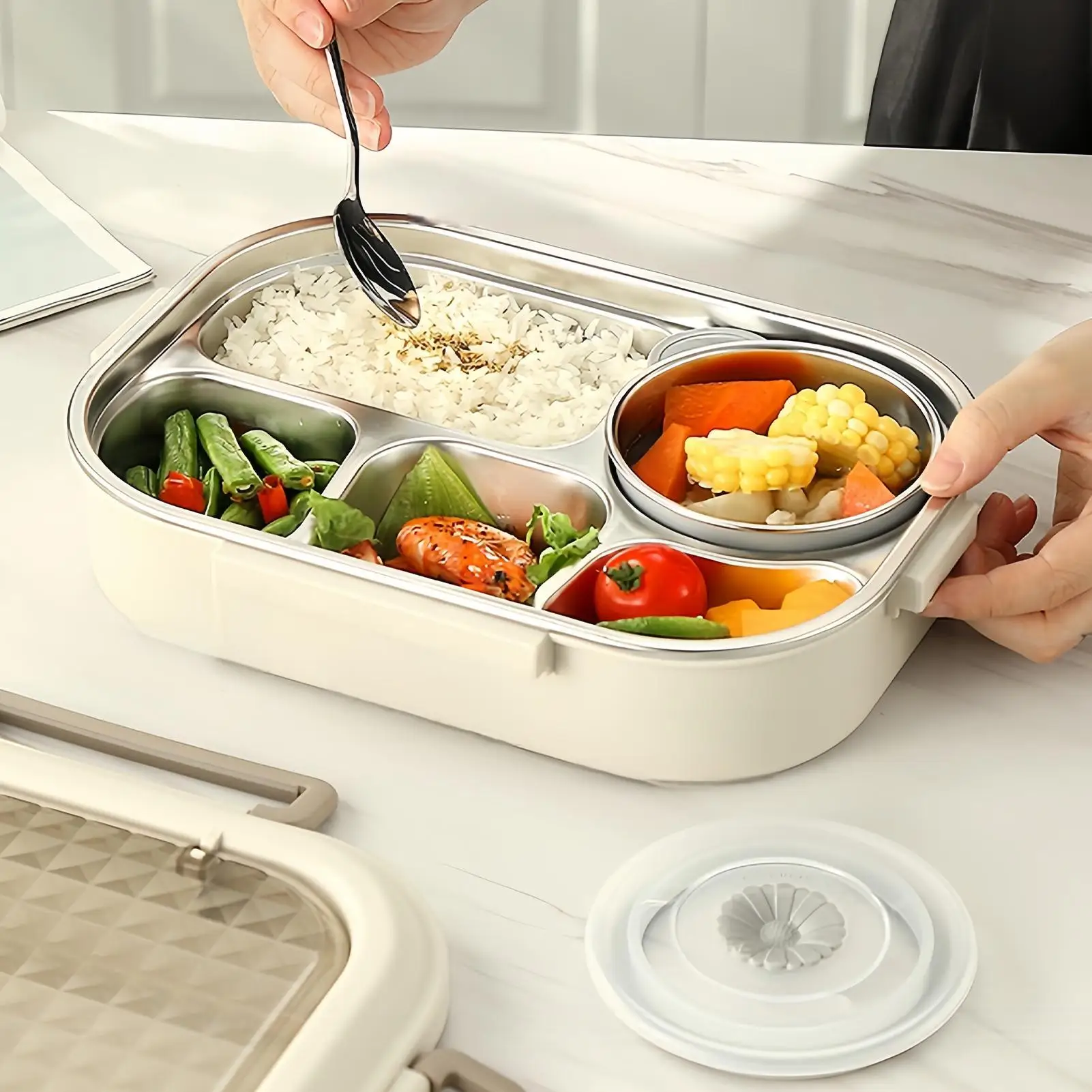Lunch Box Microwave Safe With Chopsticks Stainless Steel Food Box With Soup Bowl For School Camping Spring Trip Commuting Fruits