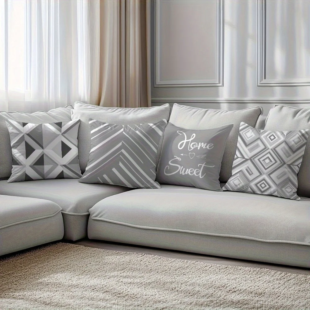 1PC 2D Flat Grey Geometric Home Sweet Home Throw Pillow Covers Modern Farmhouse Decorative Cushion Cases for Sofa No Pillow Core