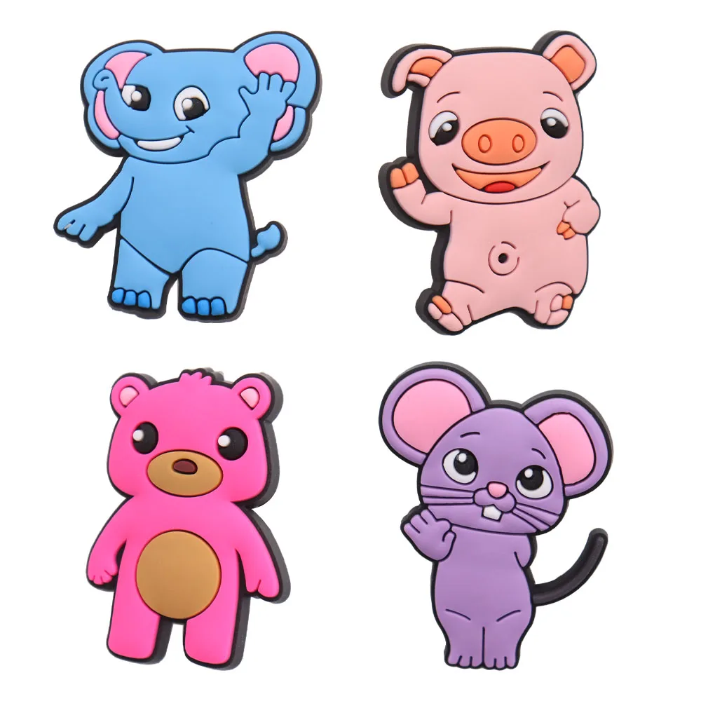 New 1pcs PVC Cartoon Shoe Charms Fit Wristbands Kawaii Animal Bear Mouse Hole Slipper Decoration Shoe Accessories Kid Gift