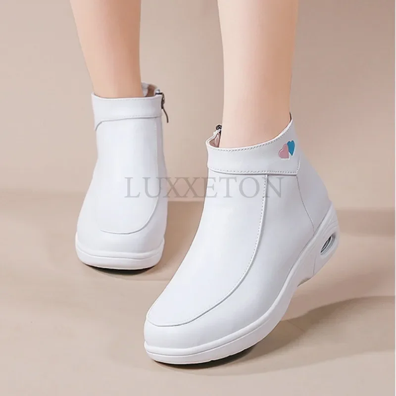 Genuine Leather Cushion Nurse Women Outerwear Women Shoes Winter Soft Sole Insulation Plush Cotton Boots Versatile Shoes