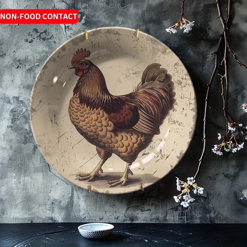Placa de pared de gallo de granja Vintage, gallo marrón rústico y fondo Beige, decoración de cocina campestre, contacto sin alimentos, 1 ud.