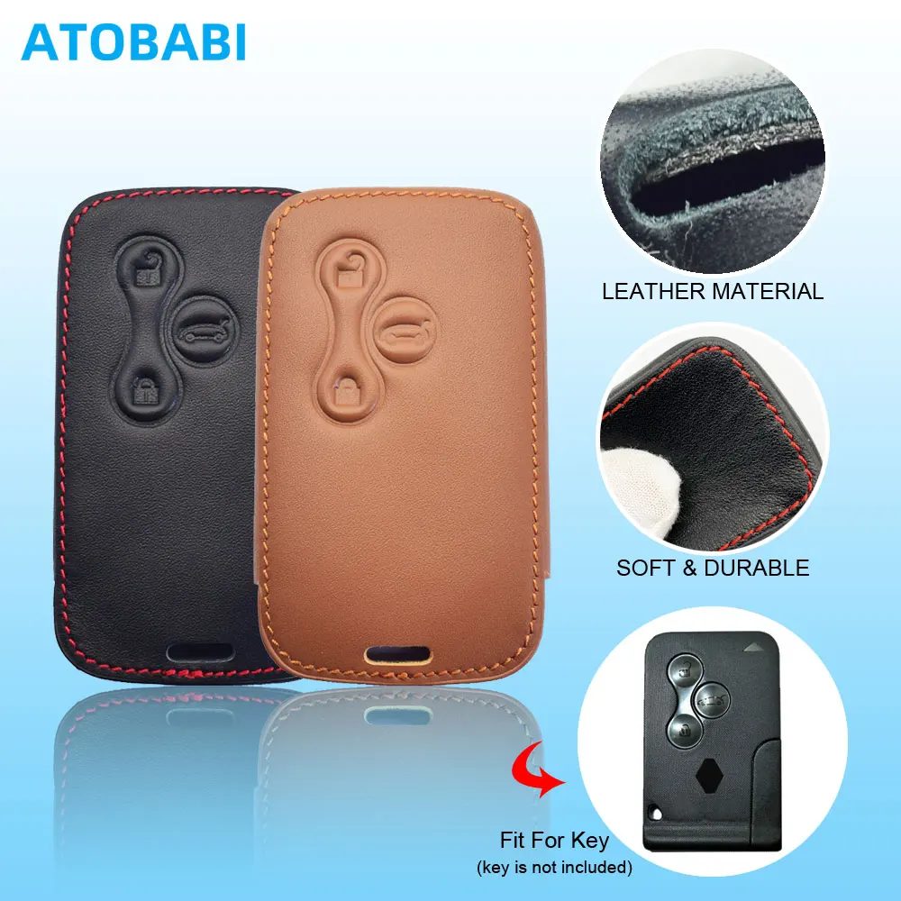 Leather Car Key Cover Bag For Renault Megane Scenic Clio 3 Buttons Smart Remote Fobs Shell Protector Cases Supplies Accessories