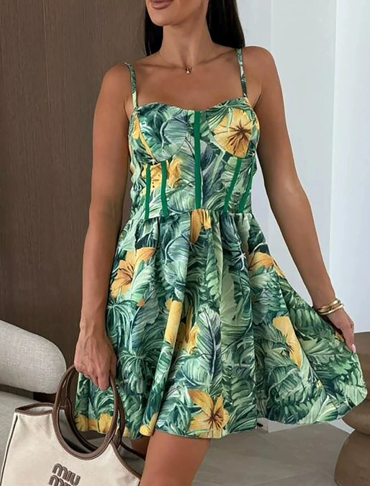 Mini abito estivo con stampa Lady Fashion Sexy senza maniche con cinturino per spaghetti Abiti larghi per le donne Casual Boho Holiday Beach Gonna Nuovo