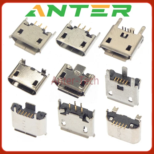 Imagen 1 del producto MICRO mini USB Vertical de 5 pines hembra conector de 180 grados puerto USB en línea 5P puerto de carga enchufe de alimentación de parche Vertical