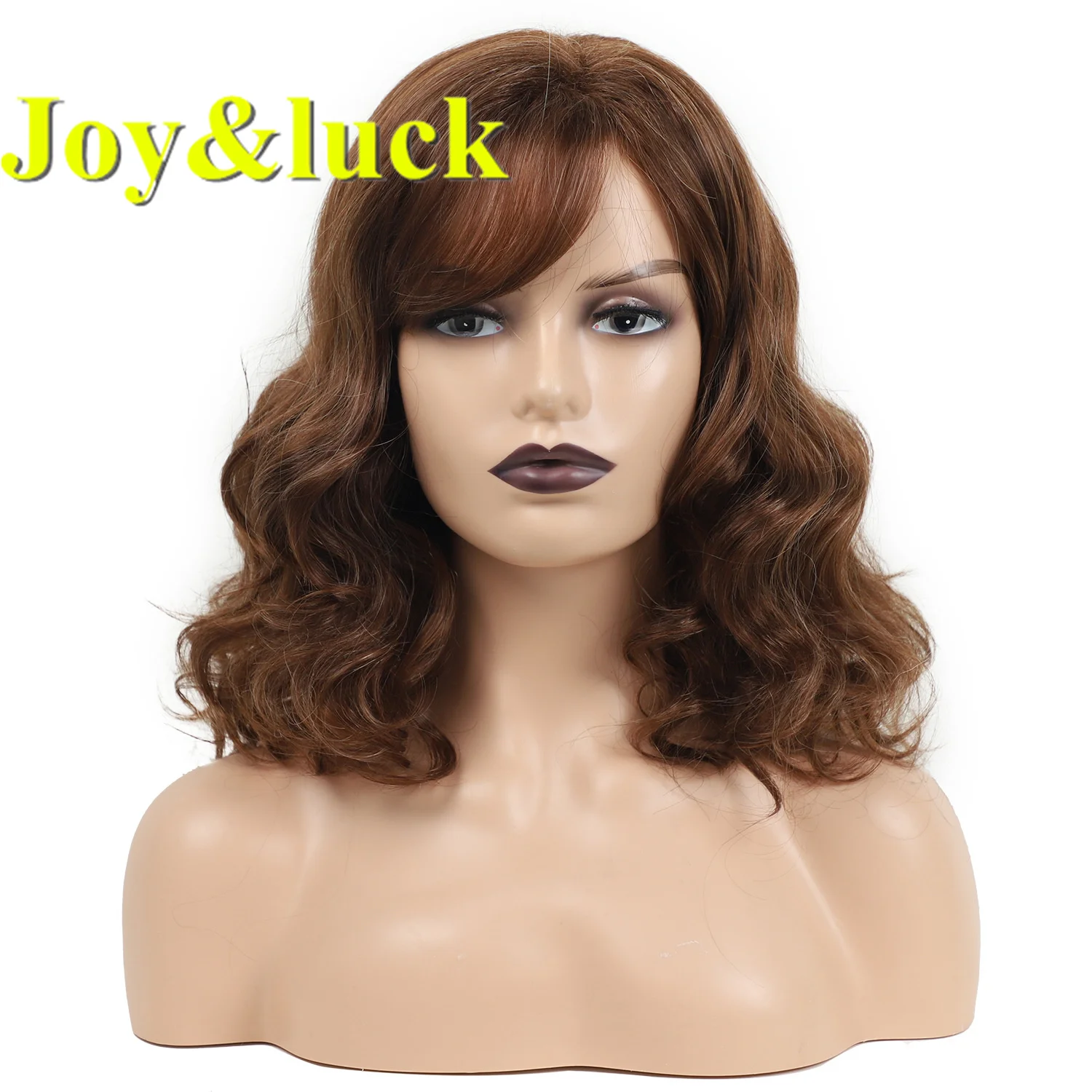 

Joy&luck Medium Length Wave Wig Synthetic High-quality Wigs for Women Ombre Brown Wigs Full Wig With Bangs Daily Hair Wig