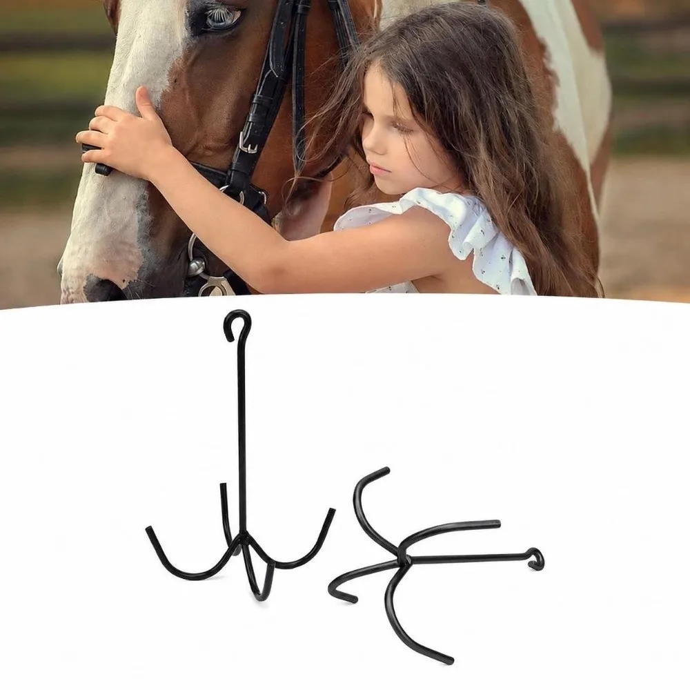 2pcs Sturdy Iron 4 Prong Tack Hooks Black Wall Mounted Horse Tack Hanger Easy Installation Load Bearing Bridle Hooks Barns