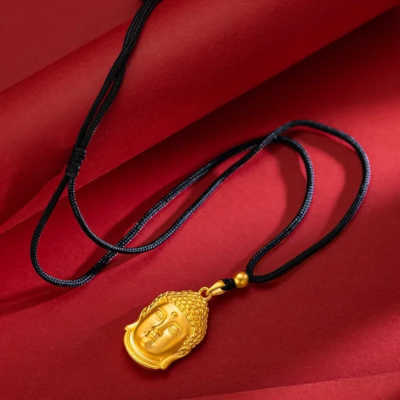 24K liontin kepala Buddha emas kuning kalung kepala Buddha, 9999 liontin emas asli mode sederhana hadiah perhiasan untuk wanita