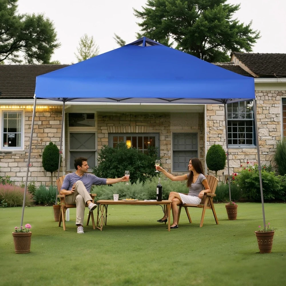 مظلة منبثقة - خيمة شاطئ قاعدة مقاس 11 × 11 مع إعداد دفع واحد - خيمة منبثقة للمناسبات والحفلات والتخييم - شرفة مع حقيبة بعجلات