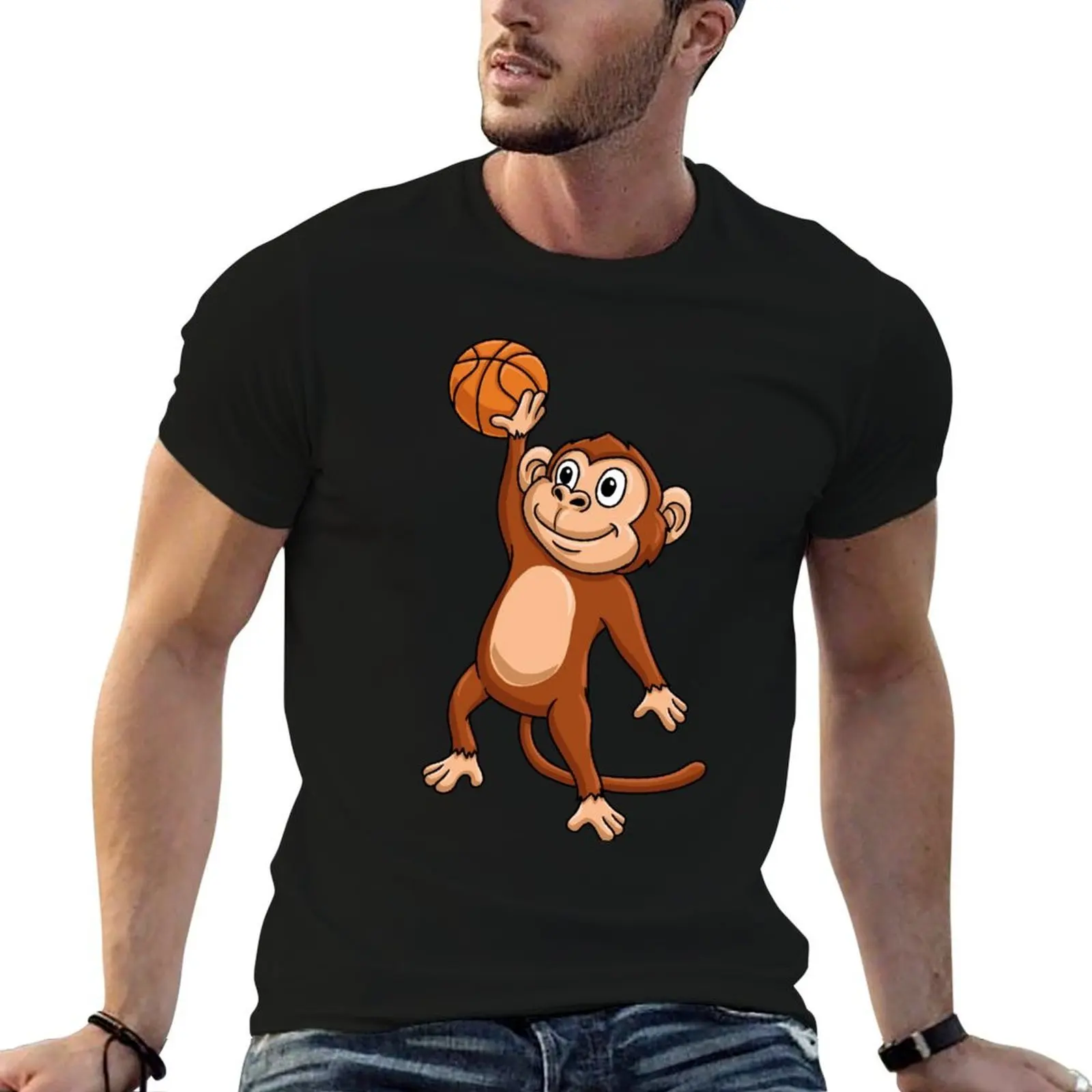 Basketball Monkey T-Shirt Fashion Print Casual Short Sleeve