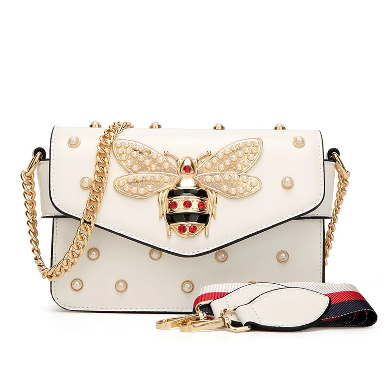 

2026 New Pearl Bee Bag European Versatile Temperament One Shoulder Crossbody Small Bag Sweet Lady Trendy Women's Bag
