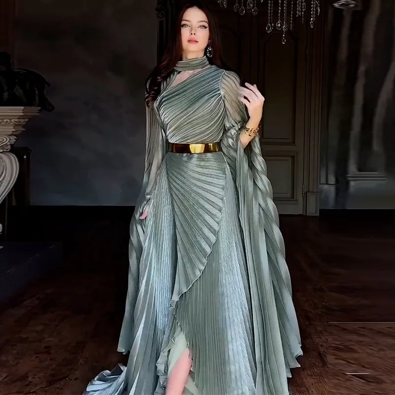 Ele Long Sve Gown with oulder awl High Waist Belt Slit Design for Women Summer 2025 Cross-Border Faion Dr