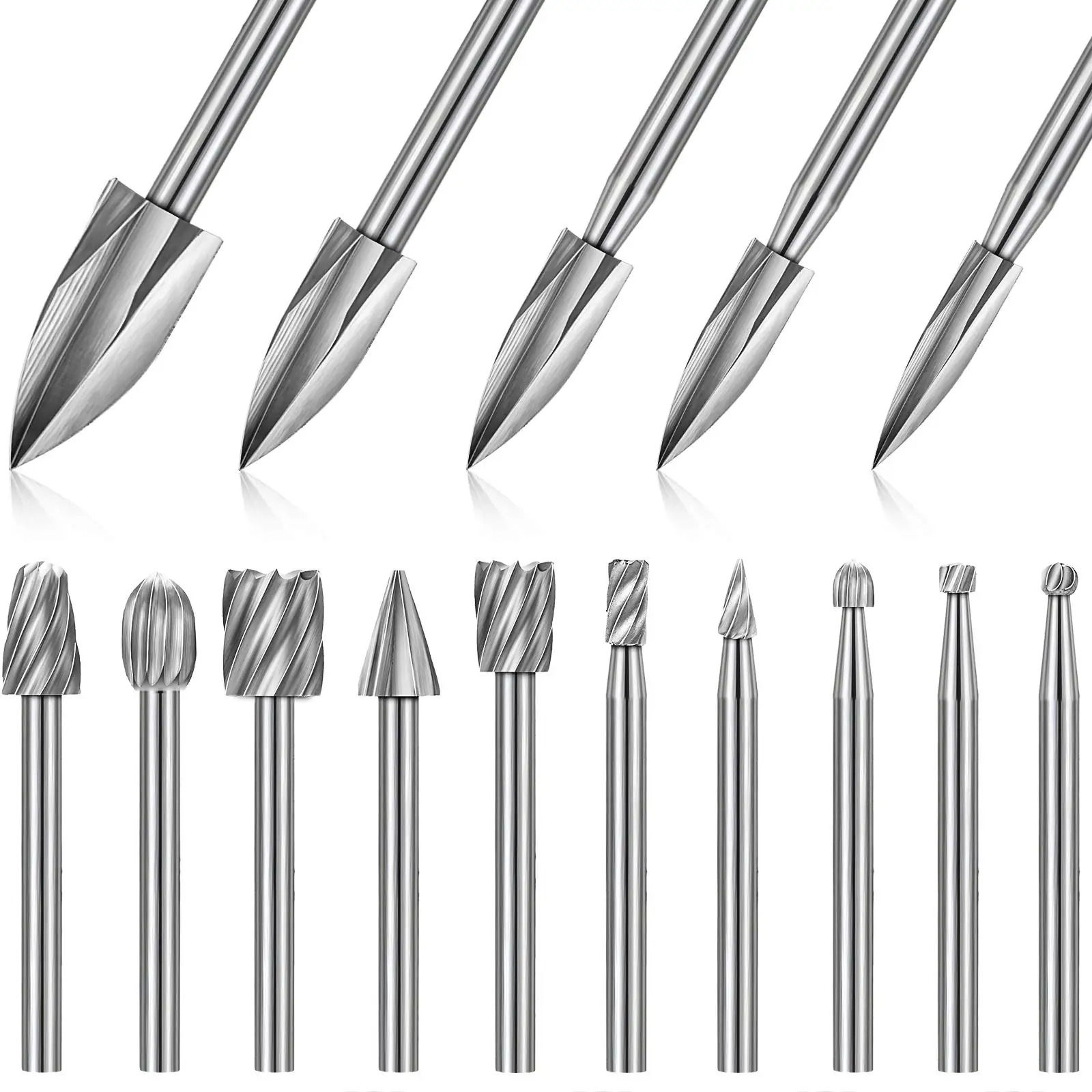 15PCS HSS Wood Carving Burr Bits Set, 1/8