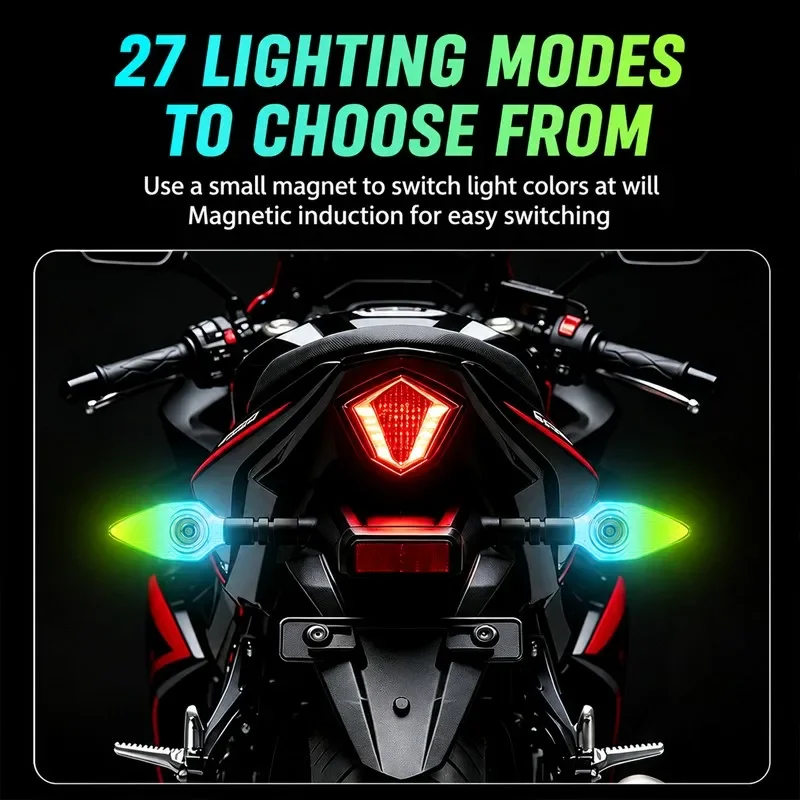 2PCS Universal Motorcycle Projection Lamp Sequential Flowing Flash Indicator Lights LED Turn Signal Lamp Color Running Light
