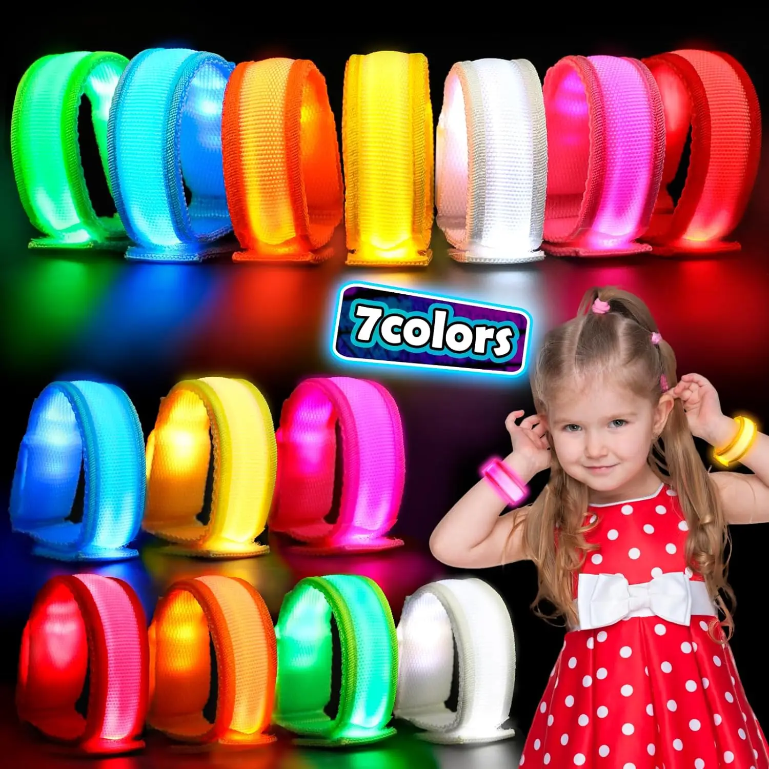 7 PCS LED Glow Bracelets,LED Light Up Bracelets,Glow in The Dark Party Favors Supplies for Halloween, Christmas,Concerts