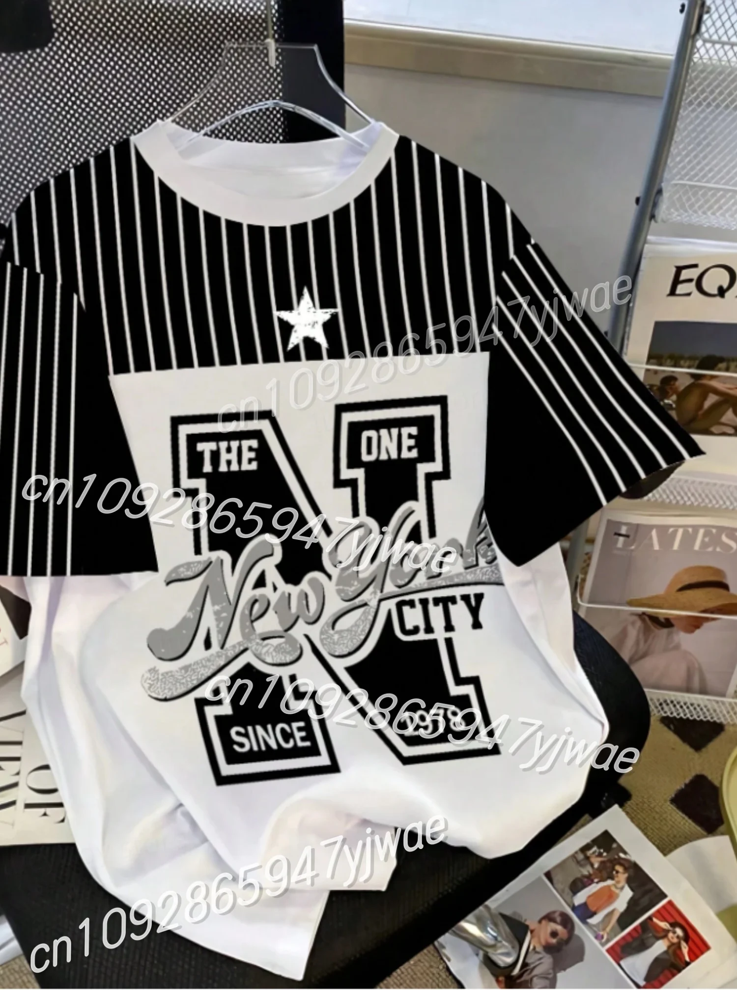 

Summer Women's New York Print O-Neck T-Shirt Short-Sleeved Casual Digital Beach Surfing Girl Top American Style
