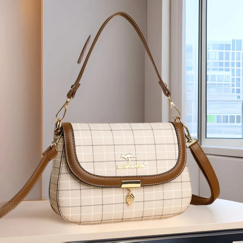 

2025 New Kangaroo Genuine Leather Women's Handbag - Fashion Soft Tote Shoulder Crossbody Purse for Middle-Aged Ladies