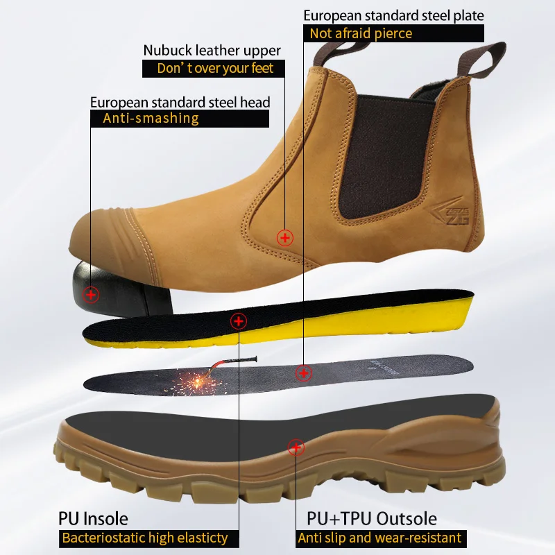 Genuine Leather Chelsea Boots For Men Protective Shoes Anti-smash Anti Puncture Safety Shoes Men Work Boots Outdoor Combat Shoes