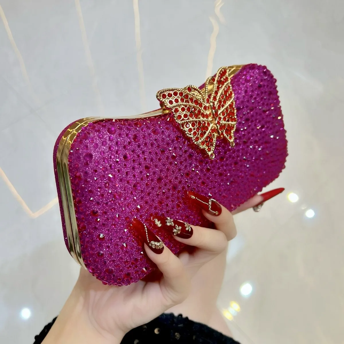 

Fashion Elegant Diamond Inlay Evening Bags Ladies Prom Dress Clutch Handbags Retro Rose Red Green Chain Shoulder Bag For Women
