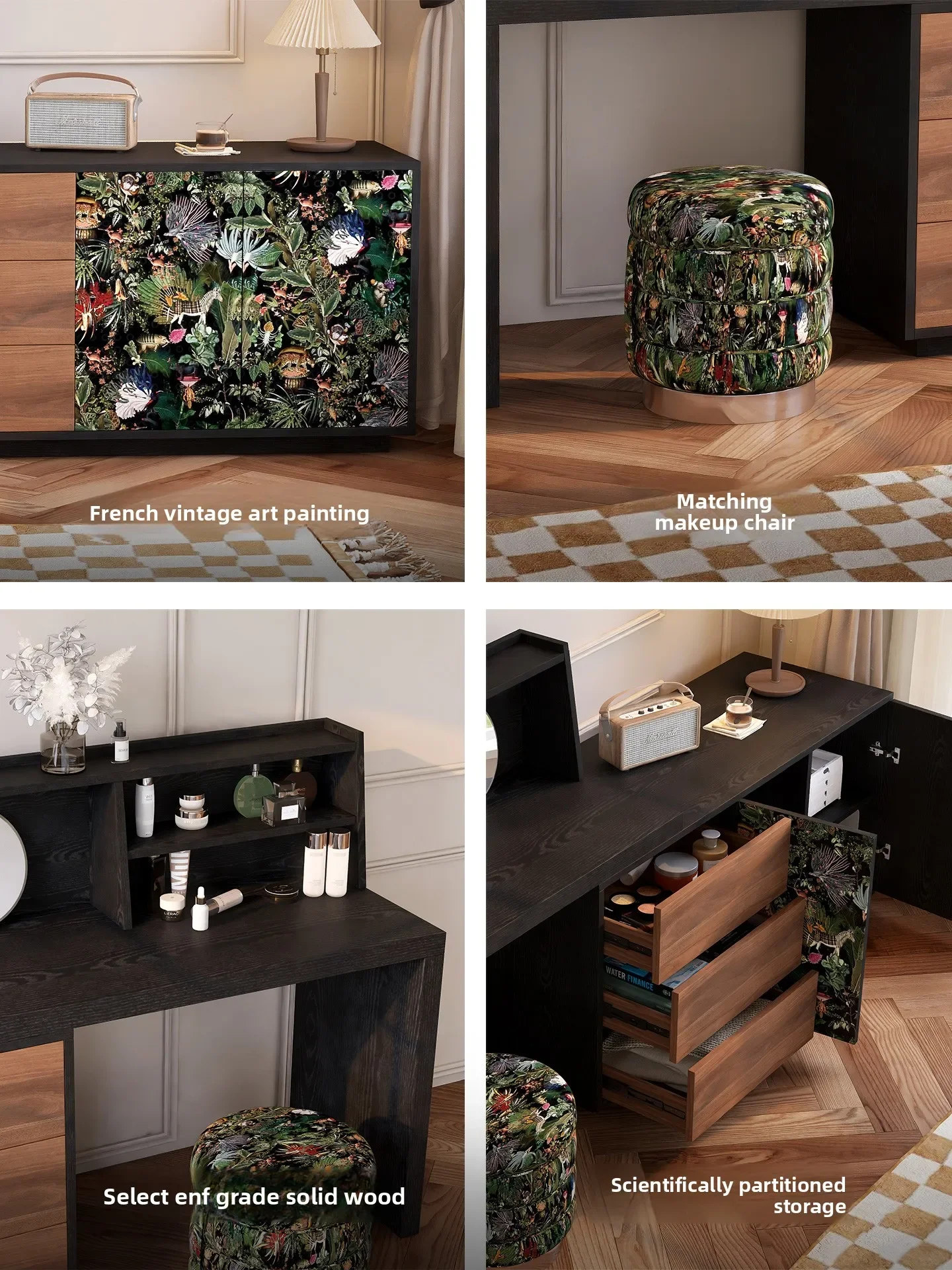 Retro dresser chest integrated small apartment bedroom walnut corner storage makeup table retractable