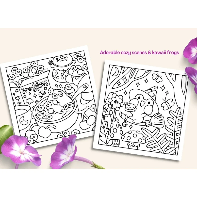 A Kawaii Frog Coloring Book Adorable Frog Adventures in Relaxing Coloring for All Ages Stress Relief and Creativity