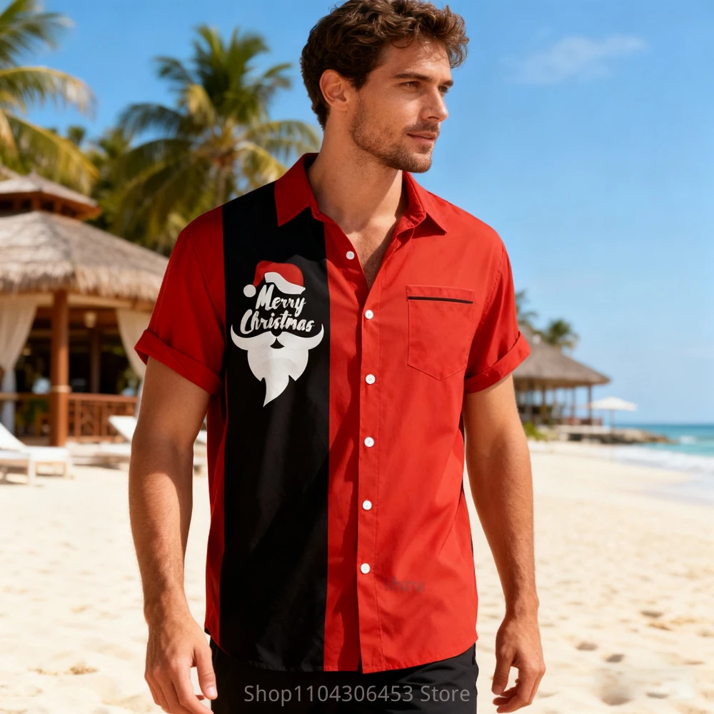 

Men's Christmas Cartoon Animal 3D Printed Shirt Short-sleeved Lapel Family Party Hawaii Beach Vacation Casual Outdoor Shirt Top