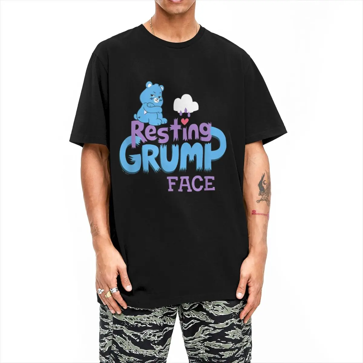 Care Bears Grumpy Bear Resting Grump Face Cloudy Mood Logo T Shirts Men Women Cotton T-Shirt O Neck Tees Short Sleeve Clothing