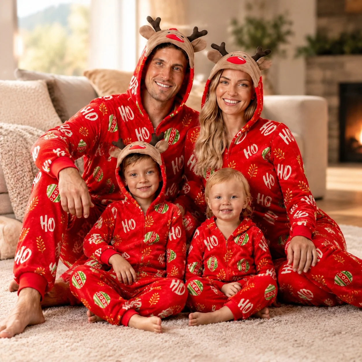 Flannel Long Sleeve Pajamas European and American with Family Set for Men and Women Summer Winter