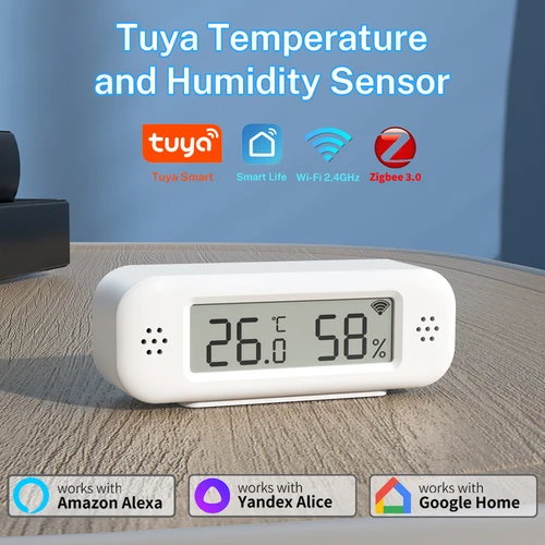 Sensor de temperatura y humedad Tuya Zigbee/WiFi para el hogar inteligente, termómetro, higrómetro, aplicación remota, funciona con el asistente de Google y Alexa