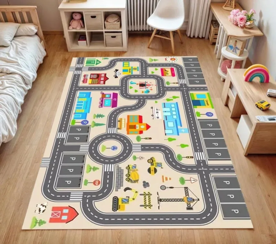 City Traffic Play Mat for Kids Ultra Soft Rug Playroom Floor Carpet Boy girl Bedroom Nursery Living Room Educational Kids Gift