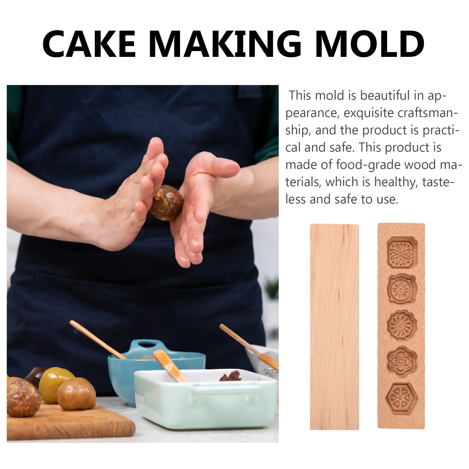 

1Pcs Wooden Moon Cake Mold Creative Flower Elements Design for Baking Tool Kitchen Use Household Cake Making Mold Fondant