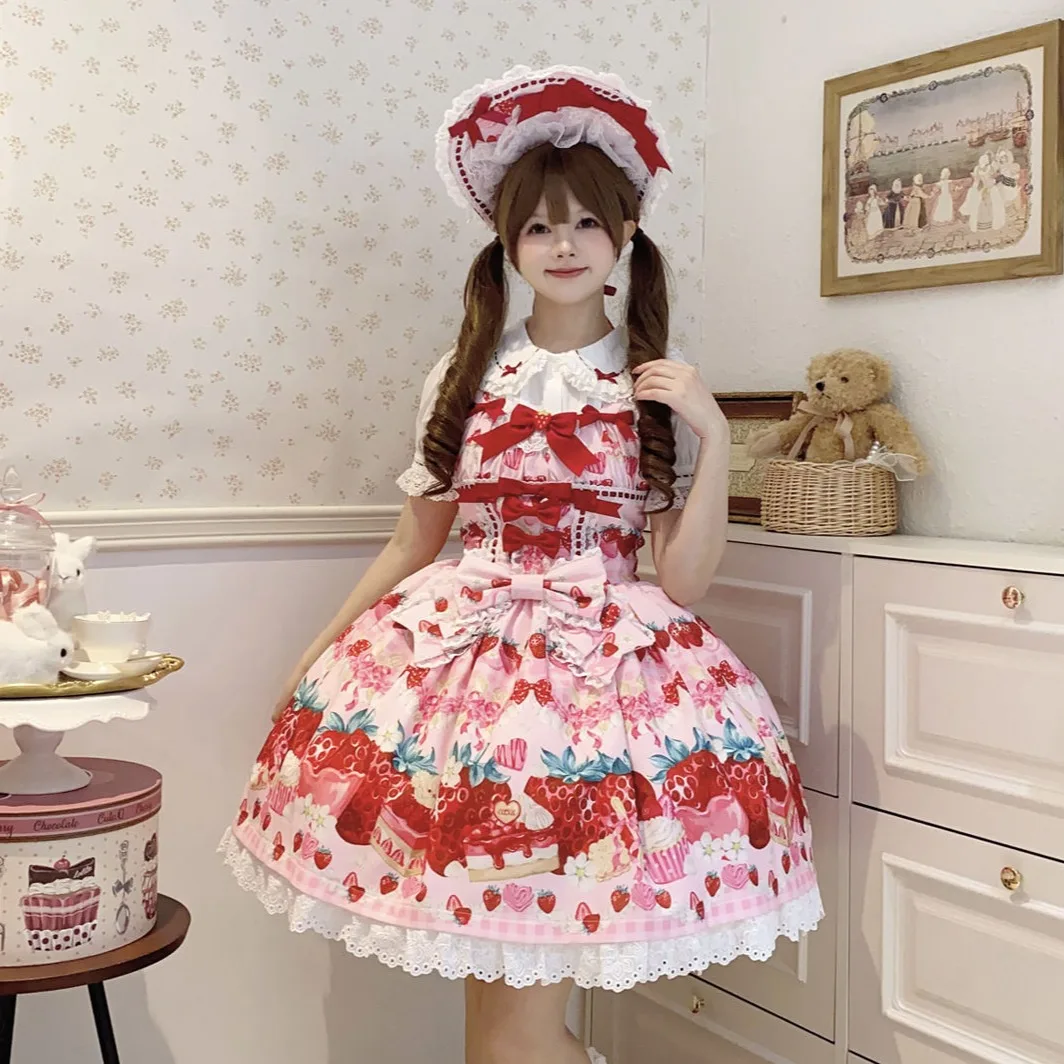 

Korean Girl Sweet Berry Love Lolita Dresses Original Design Strawberry Dress Women Jsk Suspender