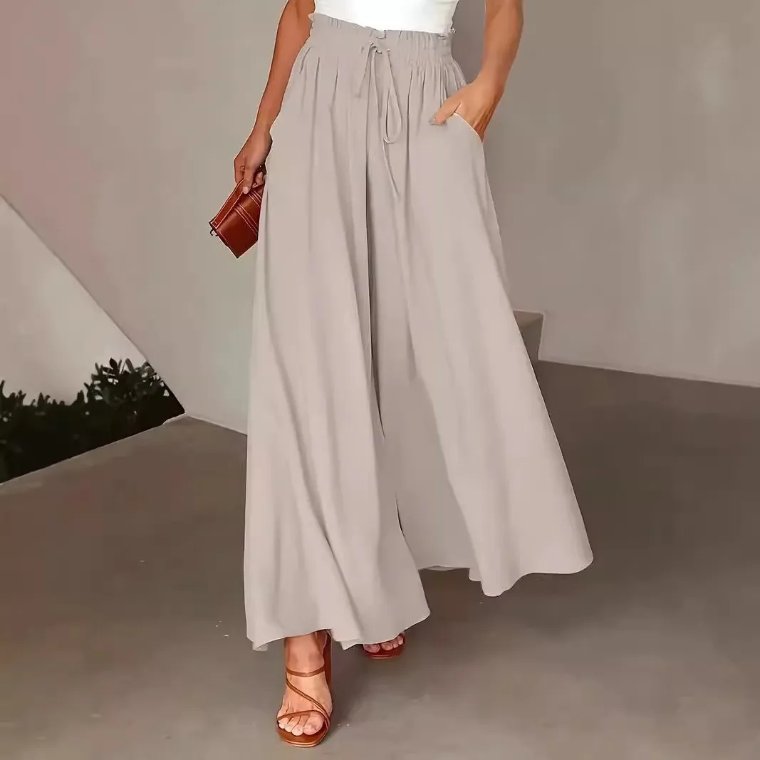 Printed Wide Leg Pants with Elastic Waist Japanese Korean Casual Full Length Digital Print No Stretch Pockets Women Pants