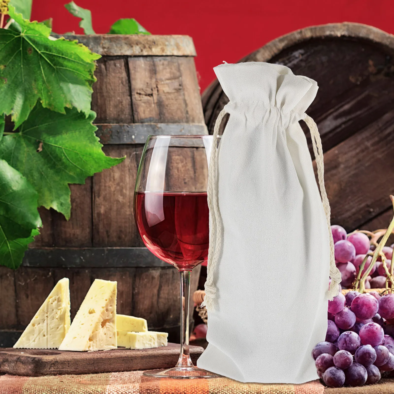 

4 Pcs Red Cloth Bag Durable Sublimation Drawstring Bags Canvas with Bottle Carrier Linen Felt Beverage