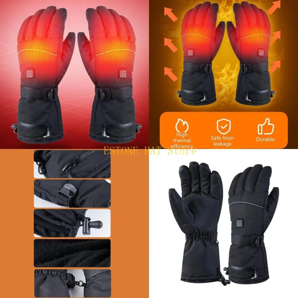 49MF Durable Snow Gloves Adjustable Heating Snowboarding Gloves for Winter Sports