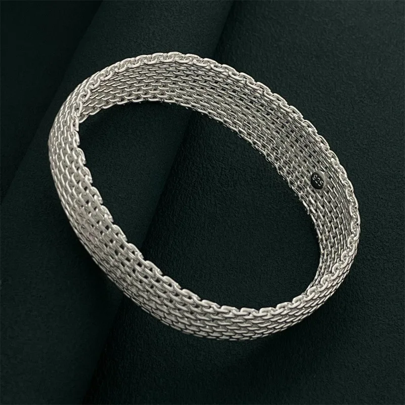 

925 Sterling Silver Light Luxury Fashion Closed Mesh Bracelet Birthday Party Anniversary Gift Daily Wear