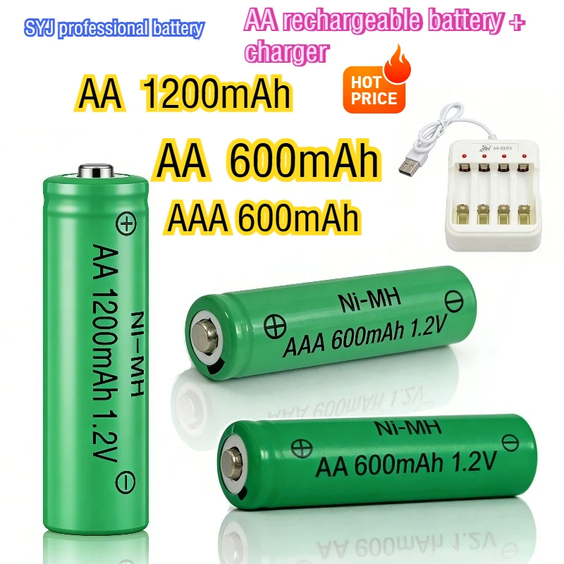 

Оригинальная перезаряжаемая батарея 1.2V AA1200mAh/AAA 600mAh/AA600mAh, подходит для компьютера, часов, радиоприемника, видеоигр, цифровой камеры, игрушек + зарядное устройство.