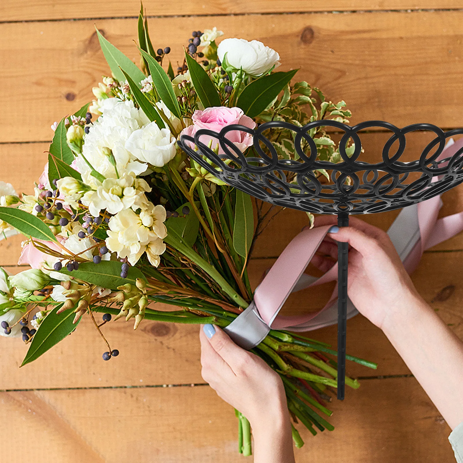 

5pcs Bouquet Fixed Stand Durable Plastic Flower Wrapping Tool Package Holder For Wedding Home Coffee Shop Decoration Bouquet
