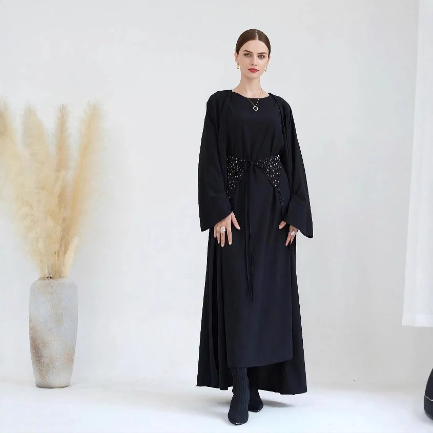 Dubaï ouvert Abaya Robe longue Hijab ensemble femmes musulmanes Kimono Cardigan Islam vêtements Kebaya caftan Robe Femme Musulmane Ensembles