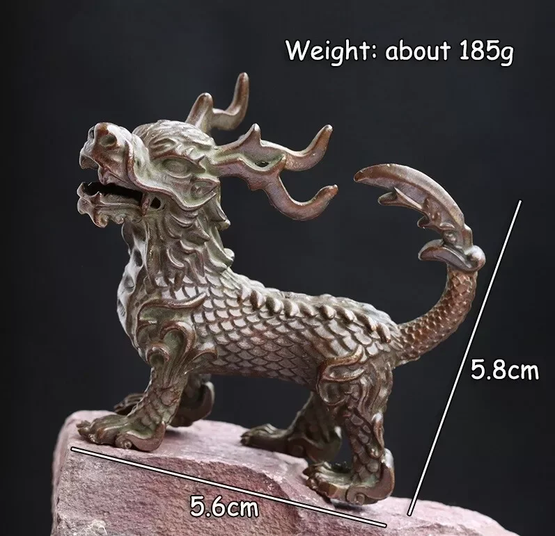 Chinese Copper collection kirin dragon statue figure tea pet table decoration