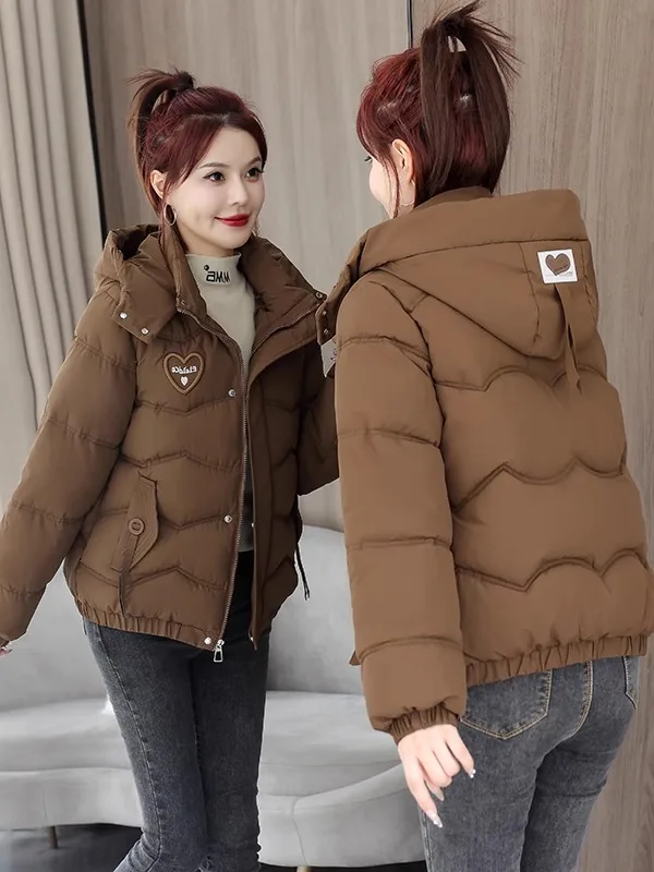 

Women's Hooded ort Thiened Cotton Jaet Winter Warm Sli Faionable Commute Korean Sle Loose Fit Zipper ket