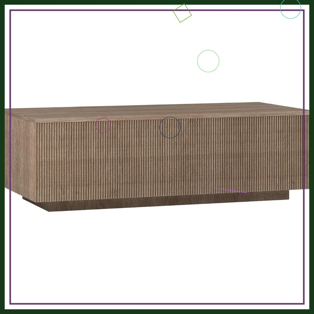 

48-дюймовый рифленый прямоугольный низкопрофильный журнальный столик, отделка из старинного серый дуба для гостиной, семейной комнаты или офиса