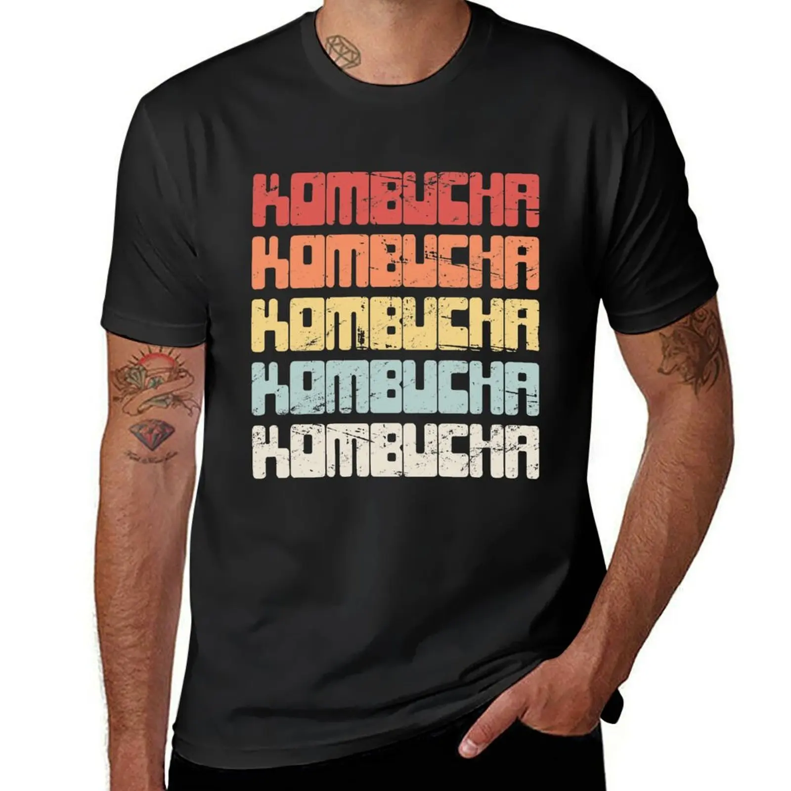 Vintage KOMBUCHA Text T-Shirt graphics anime blacks Men's t shirts